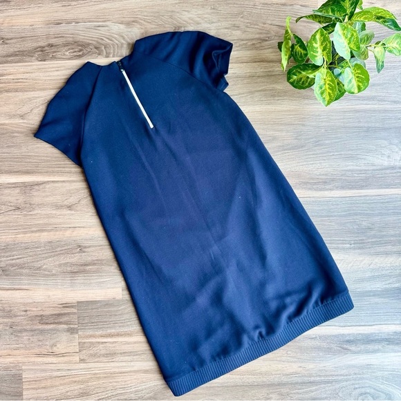 Zara TFR Midnight Blue Ribbed Hem Zip-Up A-Line Mini Dress with Pockets Size S - Picture 11 of 11